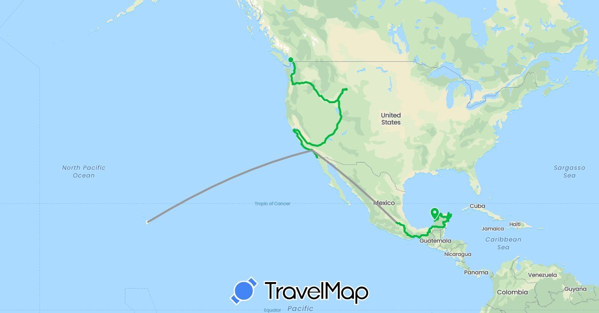TravelMap itinerary: driving, bus, plane, boat in Canada, Mexico, United States (North America)